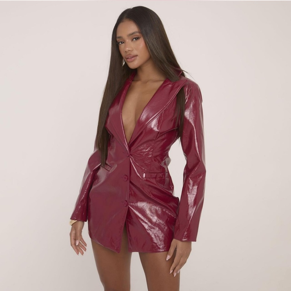Glossy Red Blazer Dress